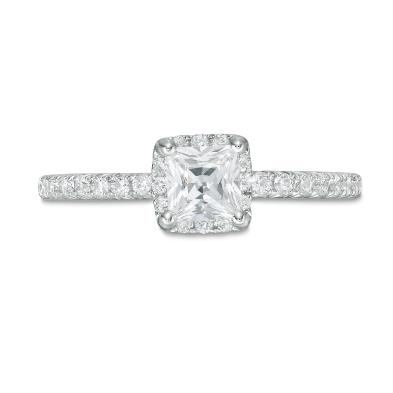 Main Image 4 of 1 CT. T.W. Princess-Cut Diamond Cushion Frame Engagement Ring in 14K White Gold (I/I2)