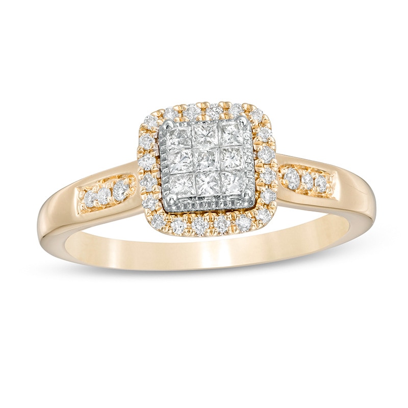 Main Image 1 of 1/3 CT. T.W. Cushion Multi-Diamond Frame Engagement Ring in 10K Gold