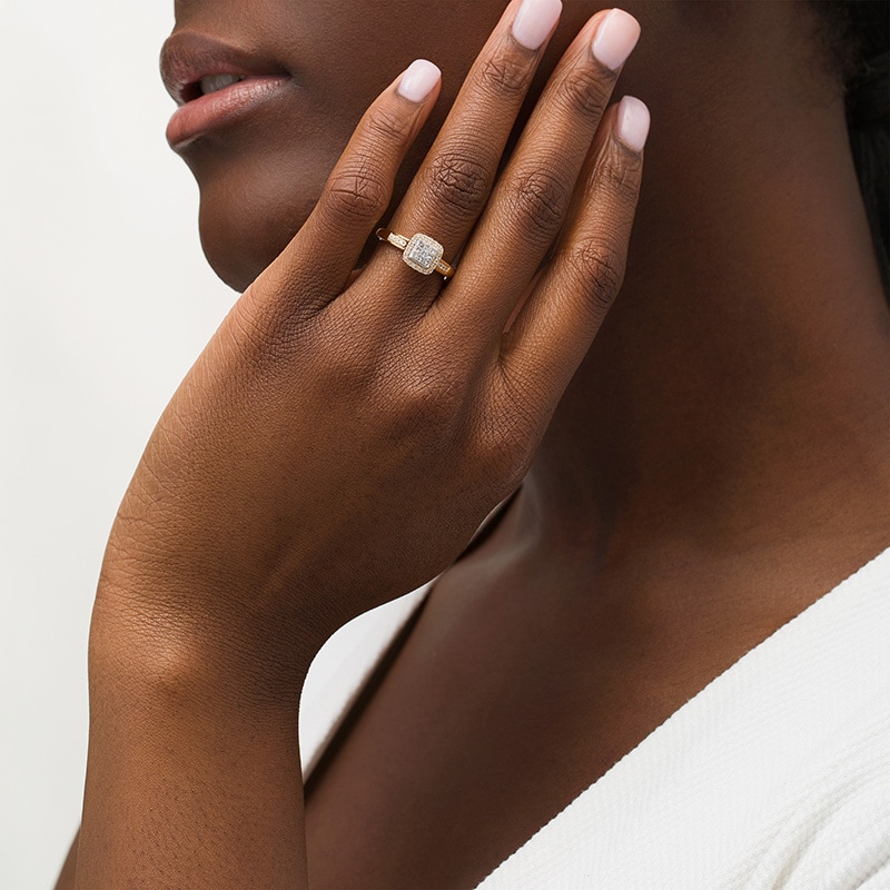 Main Image 2 of 1/3 CT. T.W. Cushion Multi-Diamond Frame Engagement Ring in 10K Gold