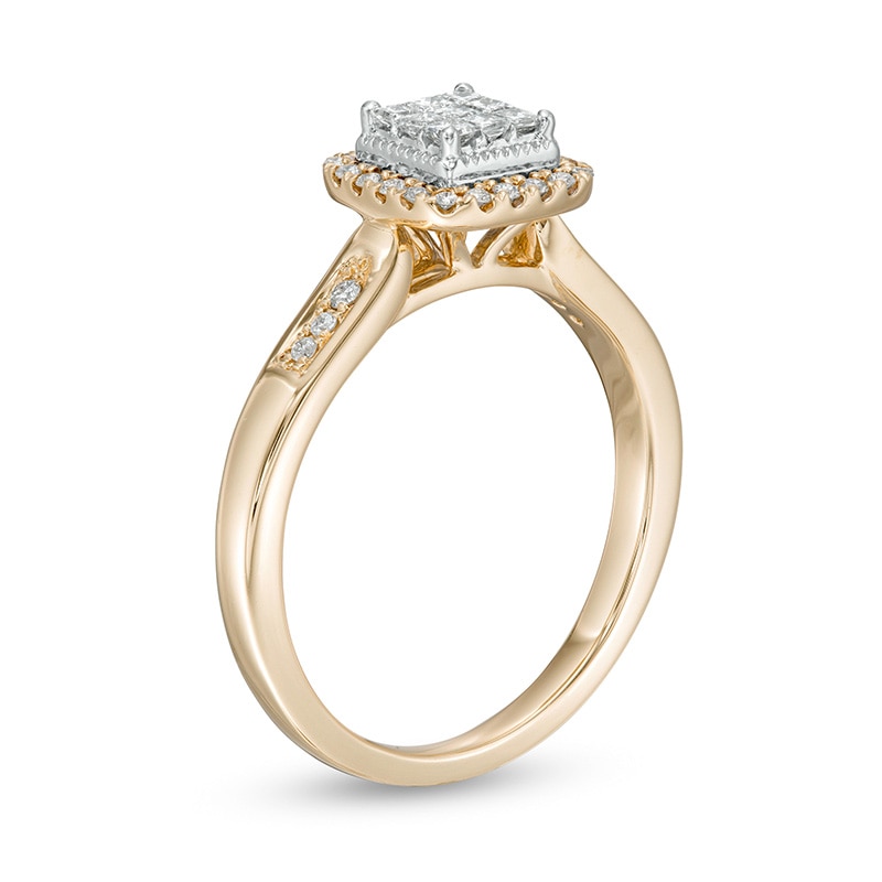 Main Image 3 of 1/3 CT. T.W. Cushion Multi-Diamond Frame Engagement Ring in 10K Gold