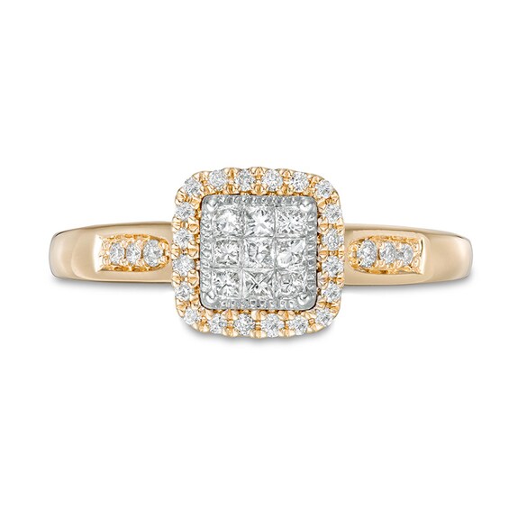 1/3 CT. T.w. Cushion Multi-Diamond Frame Engagement Ring in 10K Gold