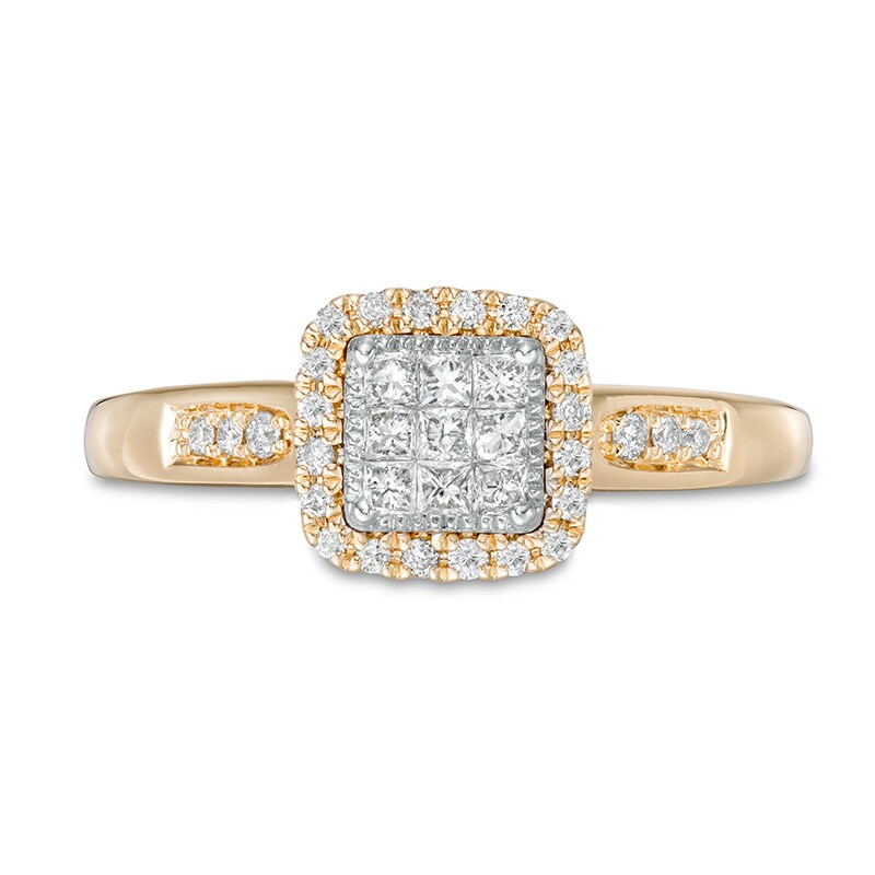 Main Image 4 of 1/3 CT. T.W. Cushion Multi-Diamond Frame Engagement Ring in 10K Gold