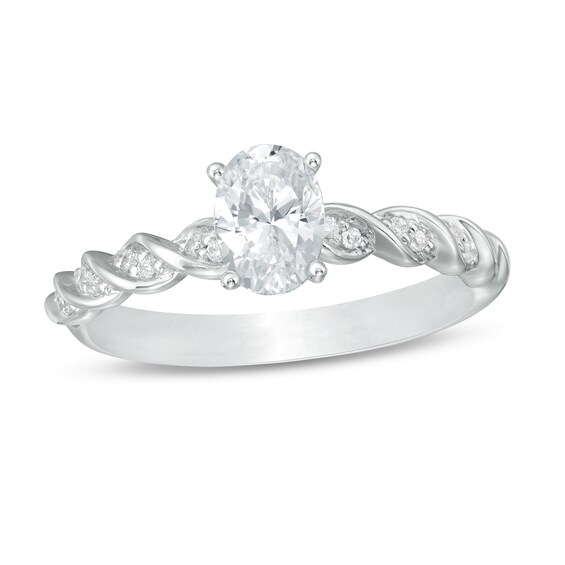 3/4 CT. T.w. Certified Oval Diamond Cascading Shank Engagement Ring in 14K White Gold (I/I1)