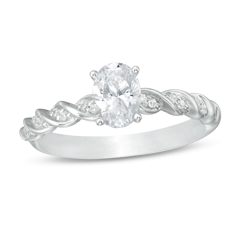 Main Image 1 of 3/4 CT. T.W. Certified Oval Diamond Cascading Shank Engagement Ring in 14K White Gold (I/I1)