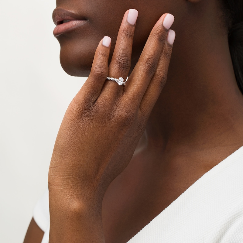 Main Image 2 of 3/4 CT. T.W. Certified Oval Diamond Cascading Shank Engagement Ring in 14K White Gold (I/I1)