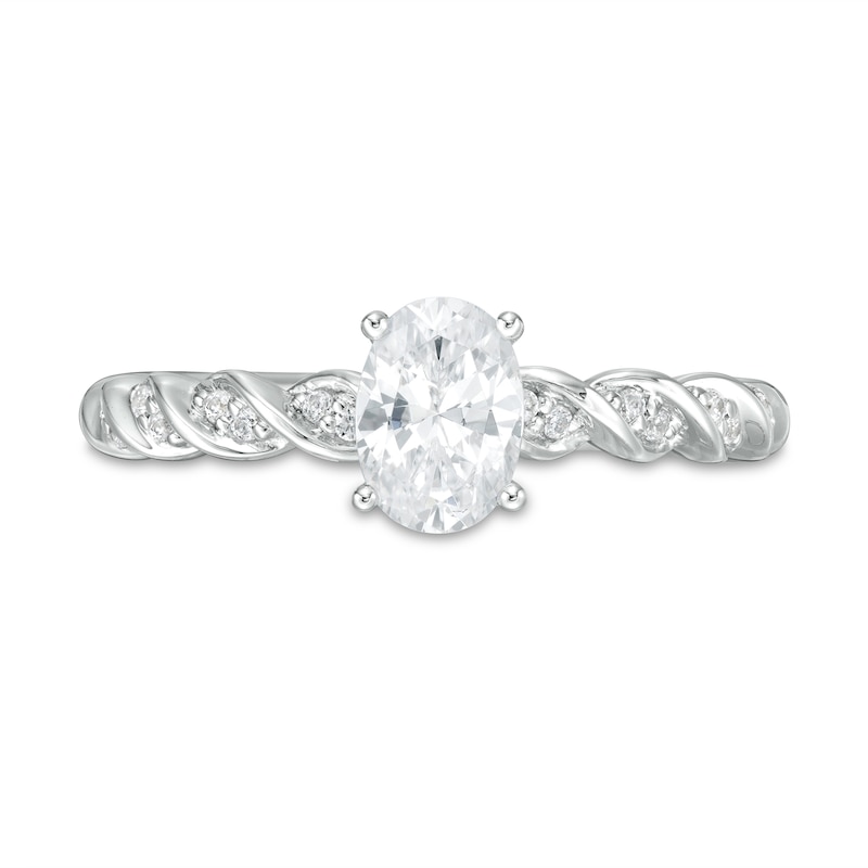 Main Image 4 of 3/4 CT. T.W. Certified Oval Diamond Cascading Shank Engagement Ring in 14K White Gold (I/I1)
