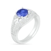 Thumbnail Image 2 of 7.0mm Lab-Created Blue and White Sapphire Geometric Pointed Split Shank Bridal Set in Sterling Silver