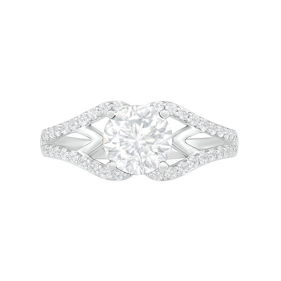 7.0mm White Lab-Created Sapphire Geometric Pointed Split Shank Bridal Set in Sterling Silver