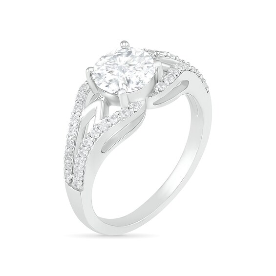 7.0mm White Lab-Created Sapphire Geometric Pointed Split Shank Bridal Set in Sterling Silver