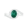 Thumbnail Image 4 of Oval Lab-Created Emerald and White Sapphire Side Accent Double Bypass Split Shank Bridal Set in Sterling Silver