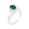 Thumbnail Image 5 of Oval Lab-Created Emerald and White Sapphire Side Accent Double Bypass Split Shank Bridal Set in Sterling Silver