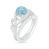 Thumbnail Image 1 of 7.0mm Aquamarine and 3/8 CT. T.W. Diamond Bypass Leaf Shank Bridal Set in 10K White Gold