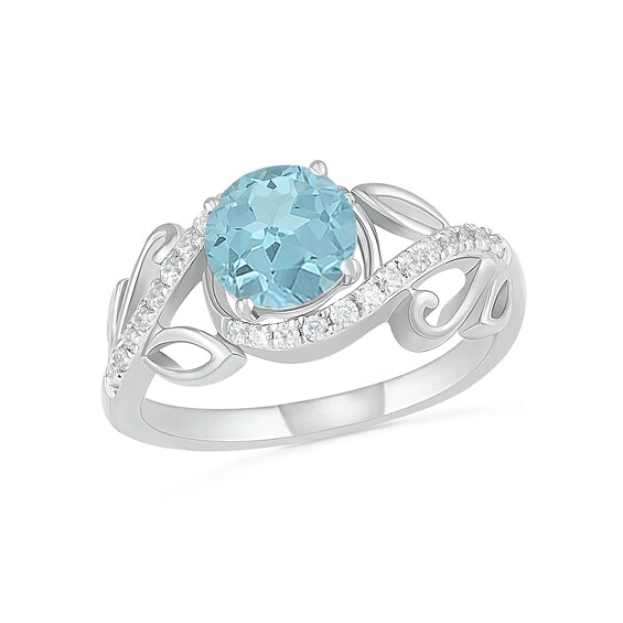 7.0mm Aquamarine and 3/8 CT. T.w. Diamond Bypass Leaf Shank Bridal Set in 10K White Gold