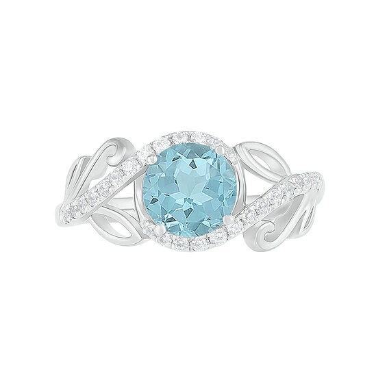 7.0mm Aquamarine and 3/8 CT. T.w. Diamond Bypass Leaf Shank Bridal Set in 10K White Gold