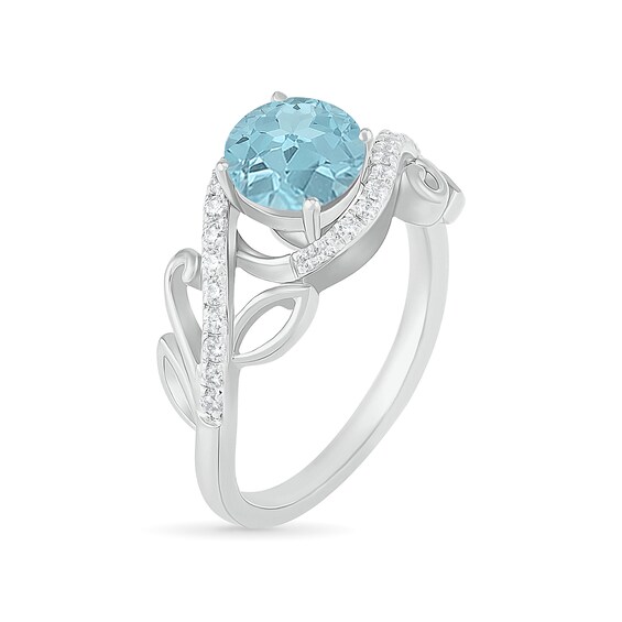 7.0mm Aquamarine and 3/8 CT. T.w. Diamond Bypass Leaf Shank Bridal Set in 10K White Gold