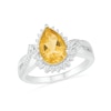 Thumbnail Image 0 of Pear-Shaped Citrine and White Lab-Created Sapphire Starburst Frame Twist Split Shank Ring in Sterling Silver