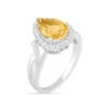 Thumbnail Image 1 of Pear-Shaped Citrine and White Lab-Created Sapphire Starburst Frame Twist Split Shank Ring in Sterling Silver