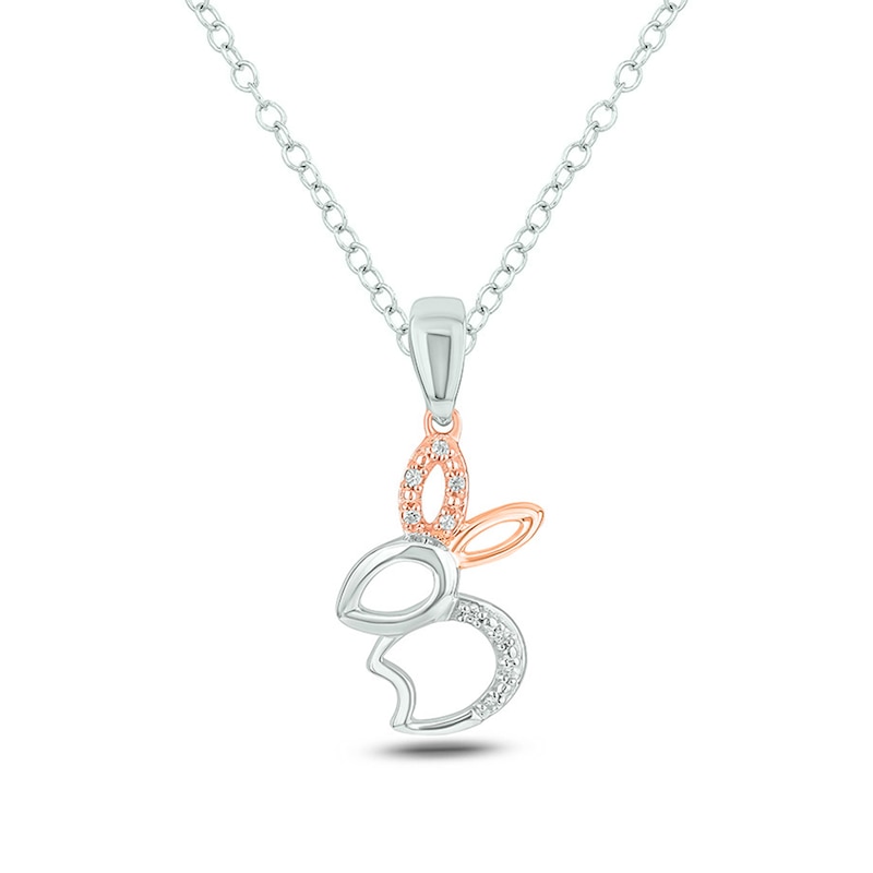 Diamond Accent Bunny Outline Pendant in Sterling Silver and 10K Rose Gold