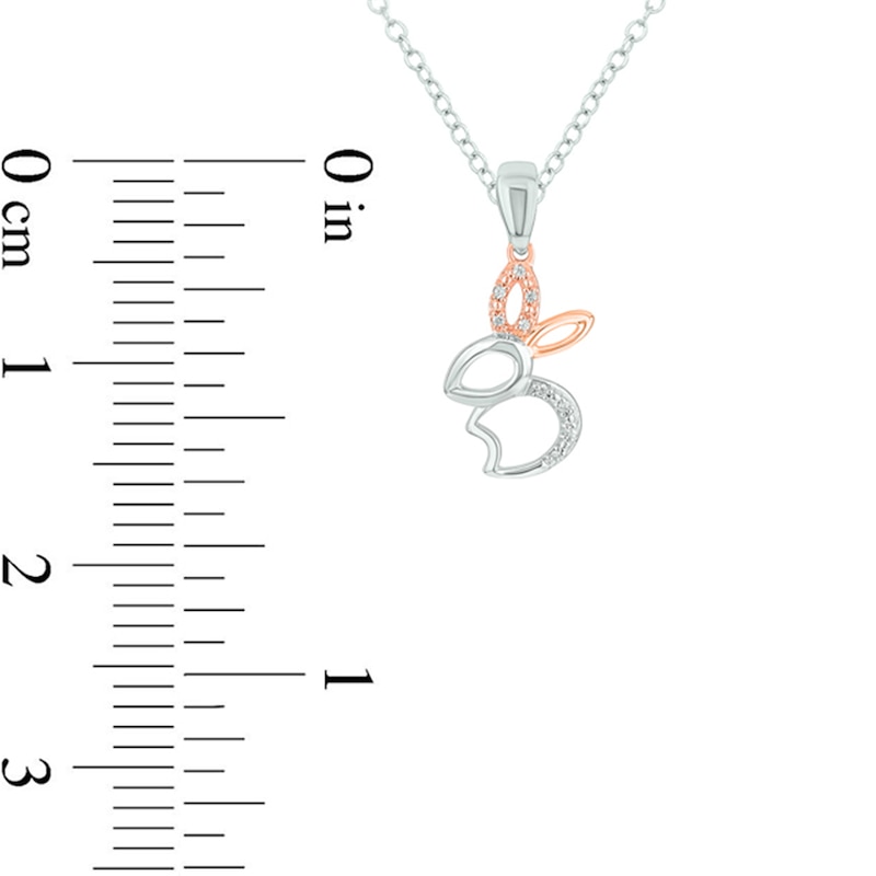 Diamond Accent Bunny Outline Pendant in Sterling Silver and 10K Rose Gold