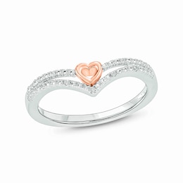 Diamond Accent Heart Chevron Ring in Sterling Silver and 10K Rose Gold