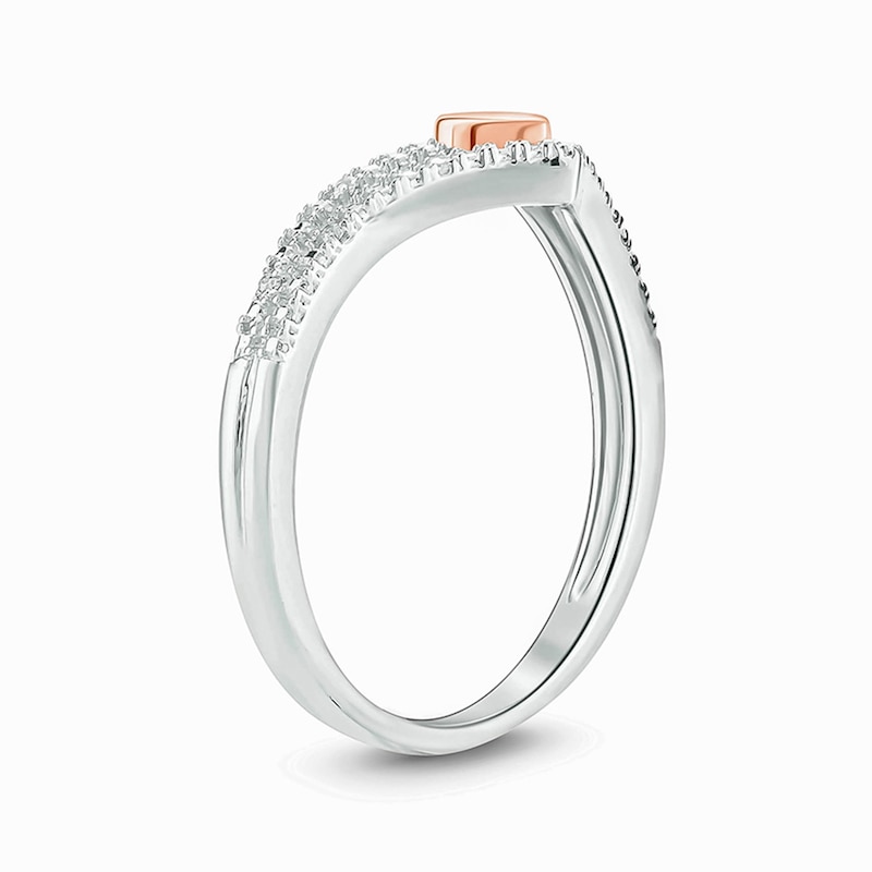 Main Image 2 of Diamond Accent Heart Chevron Ring in Sterling Silver and 10K Rose Gold
