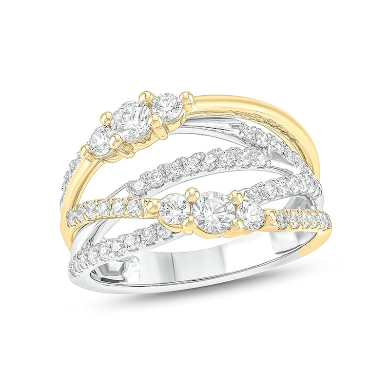 Main Image 1 of 1 CT. T.W. Diamond Multi-Row Crossover Split Shank Ring in 10K Two-Tone Gold