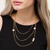 Thumbnail Image 2 of 9.0-12.0mm Freshwater Cultured Pearl Off-Set Orbit Triple Strand Necklace in Sterling Silver with 18K Gold Plate-26"