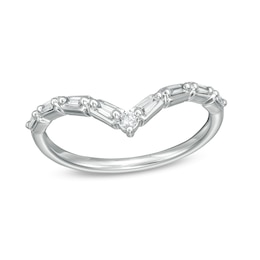 1/6 CT. T.W. Baguette and Round Diamond Chevron Anniversary Band in 14K White Gold