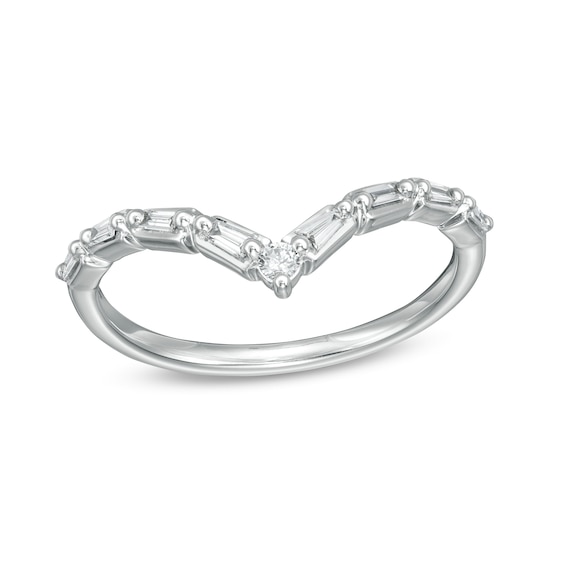 1/6 CT. T.w. Baguette and Round Diamond Chevron Anniversary Band in 14K White Gold