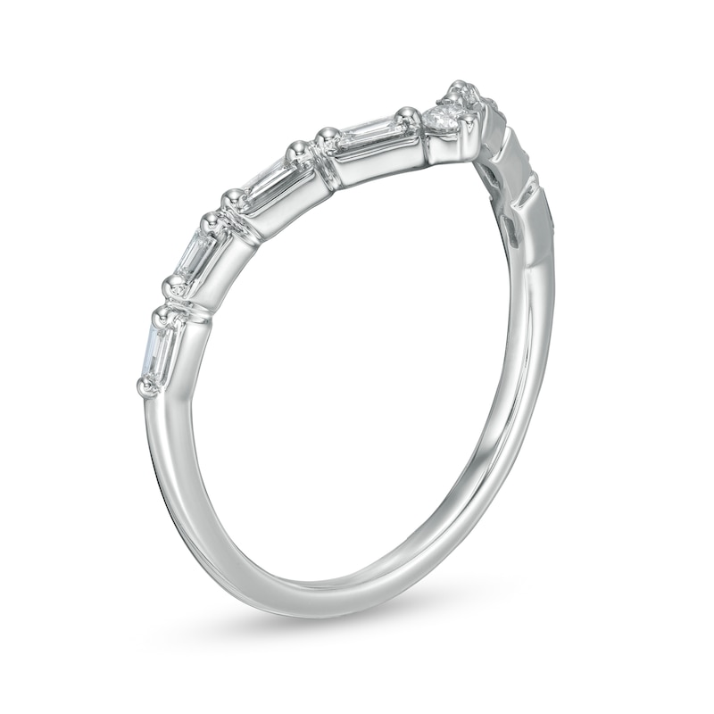 Main Image 3 of 1/6 CT. T.W. Baguette and Round Diamond Chevron Anniversary Band in 14K White Gold