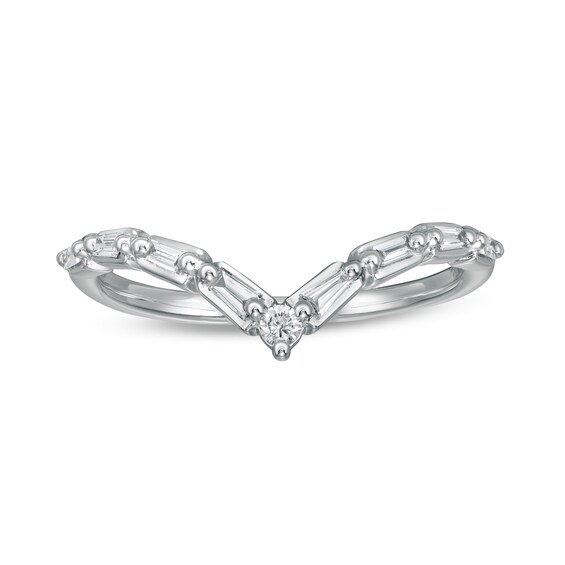 1/6 CT. T.w. Baguette and Round Diamond Chevron Anniversary Band in 14K White Gold