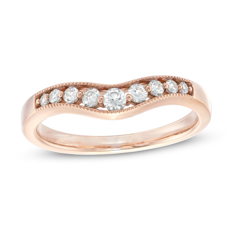 Main Image 1 of 1/4 CT. T.W. Diamond Vintage-Style Contour Wedding Band in 10K Rose Gold