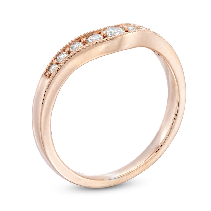 Main Image 3 of 1/4 CT. T.W. Diamond Vintage-Style Contour Wedding Band in 10K Rose Gold