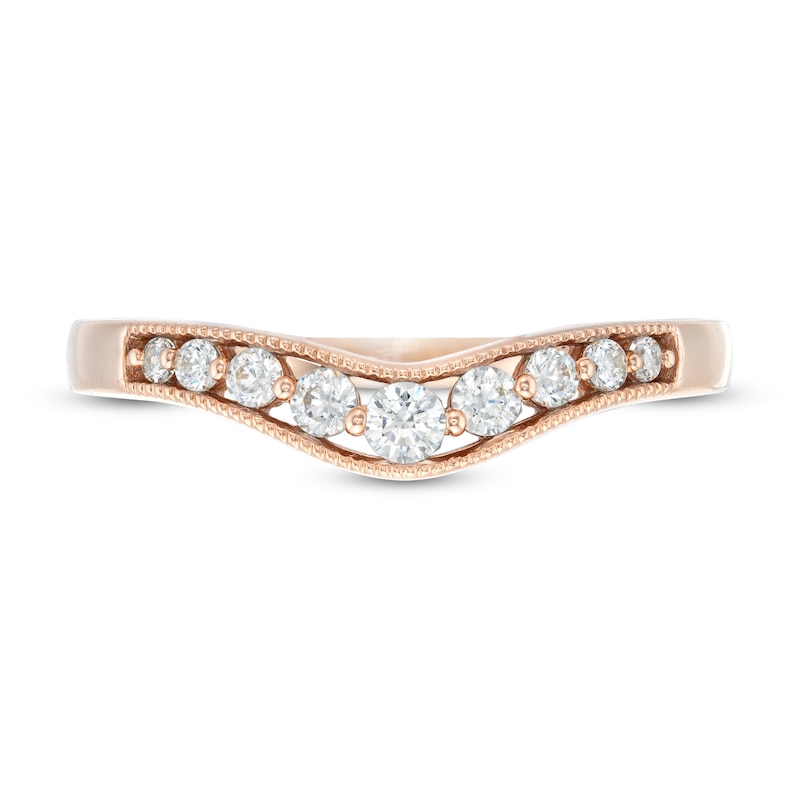 Main Image 4 of 1/4 CT. T.W. Diamond Vintage-Style Contour Wedding Band in 10K Rose Gold