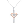 Thumbnail Image 1 of 1/20 CT. T.W. Diamond Heart Cross Pendant in Sterling Silver and 10K Rose Gold