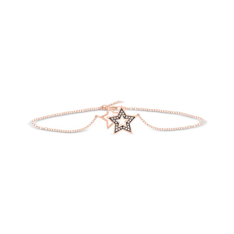 Main Image 1 of 1/8 CT. T.W. Enhanced Champagne Diamond Double Star Anklet in Sterling Silver with 14K Rose Gold Plate - 10"