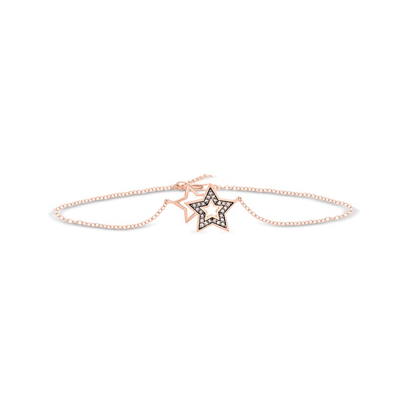 1/8 CT. T.W. Enhanced Champagne Diamond Double Star Anklet in Sterling Silver with 14K Rose Gold Plate - 10"