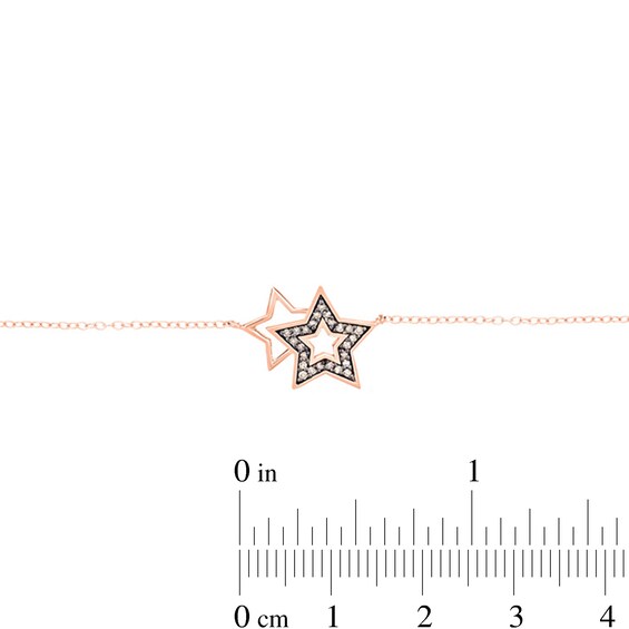 1/8 CT. T.w. Enhanced Champagne Diamond Double Star Anklet in Sterling Silver with 14K Rose Gold Plate - 10"
