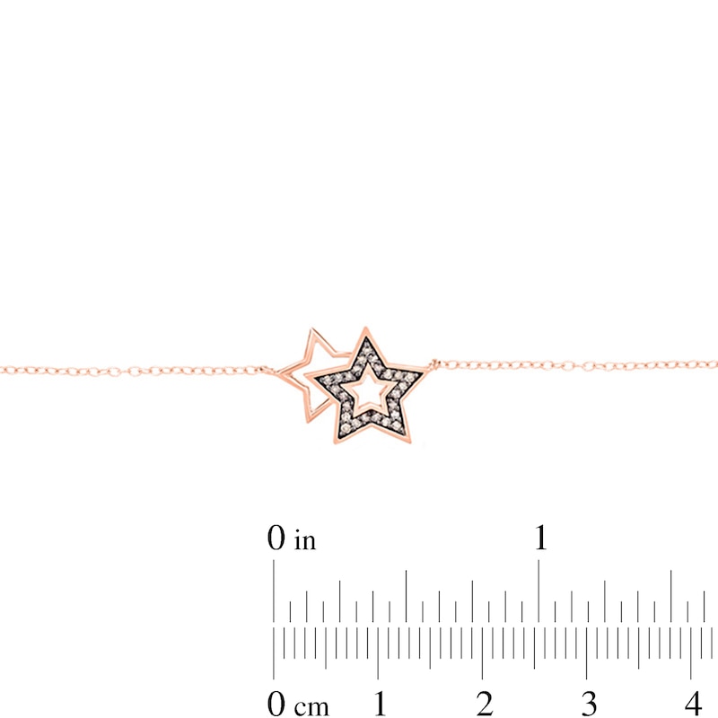 Main Image 2 of 1/8 CT. T.W. Enhanced Champagne Diamond Double Star Anklet in Sterling Silver with 14K Rose Gold Plate - 10"