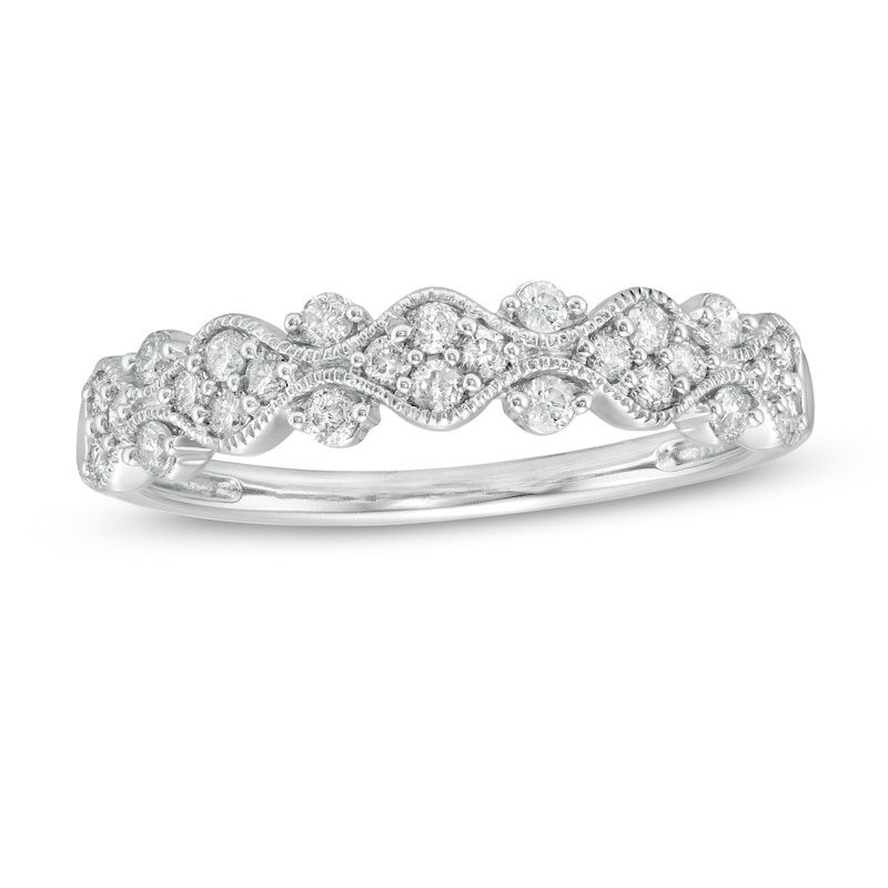 Main Image 1 of 1/3 CT. T.W. Diamond Milgrain Stackable Band in 10K White Gold