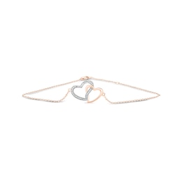 Diamond Accent Interlocking Hearts Anklet in Sterling Silver with 14K Rose Gold Plate - 10&quot;