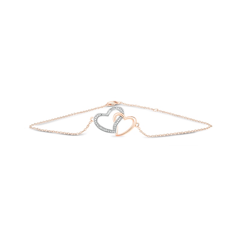 Main Image 1 of Diamond Accent Interlocking Hearts Anklet in Sterling Silver with 14K Rose Gold Plate - 10"