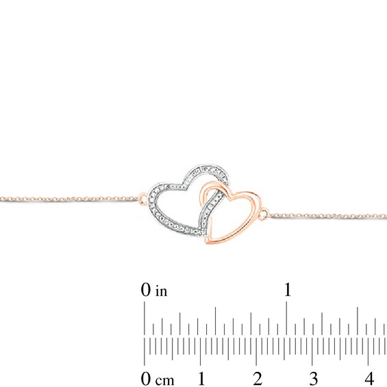 Diamond Accent Interlocking Hearts Anklet in Sterling Silver with 14K Rose Gold Plate - 10"