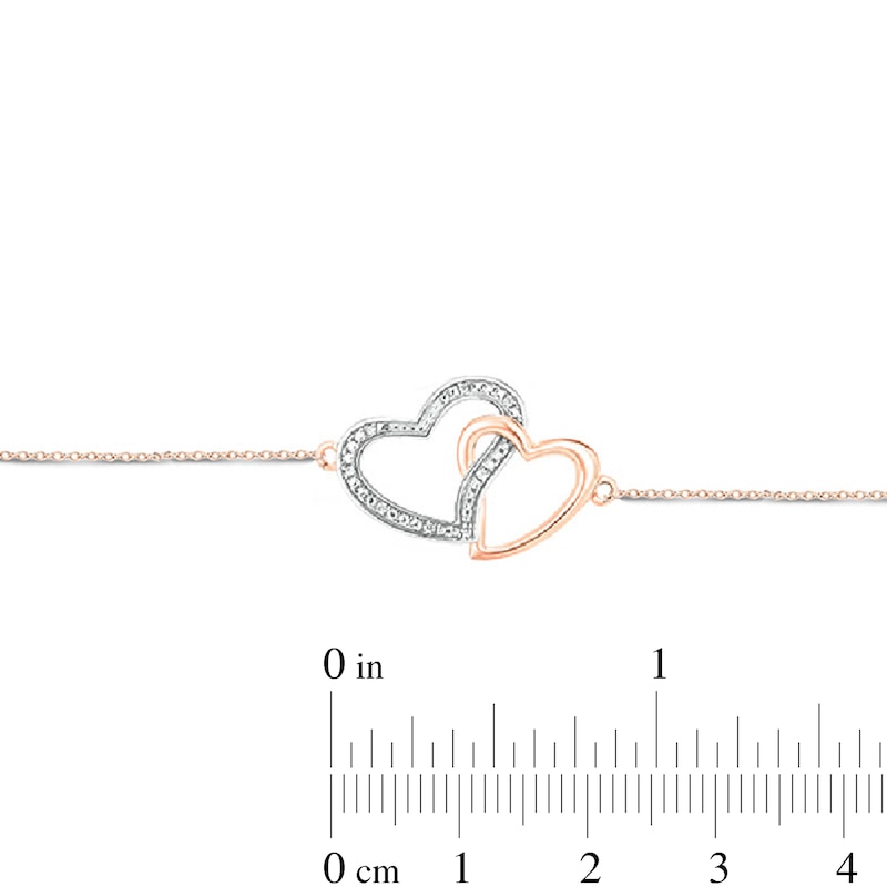 Main Image 2 of Diamond Accent Interlocking Hearts Anklet in Sterling Silver with 14K Rose Gold Plate - 10"