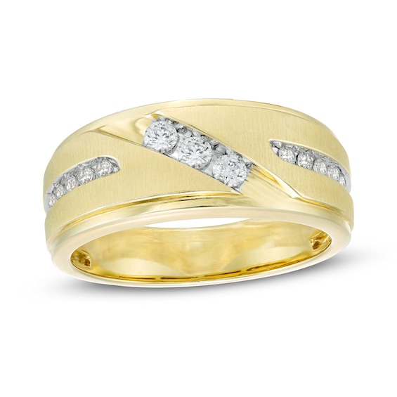 3/8 CT. T.w. Diamond Three Stone Slant Wedding Band in 10K Gold