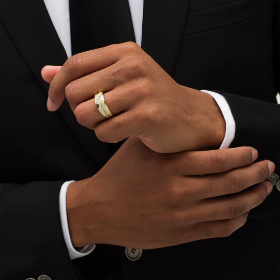 3/8 CT. T.w. Diamond Three Stone Slant Wedding Band in 10K Gold