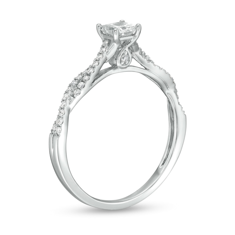Main Image 3 of 1/2 CT. T.W. Princess-Cut Diamond Twist Shank Engagement Ring in 14K White Gold (I/I2)