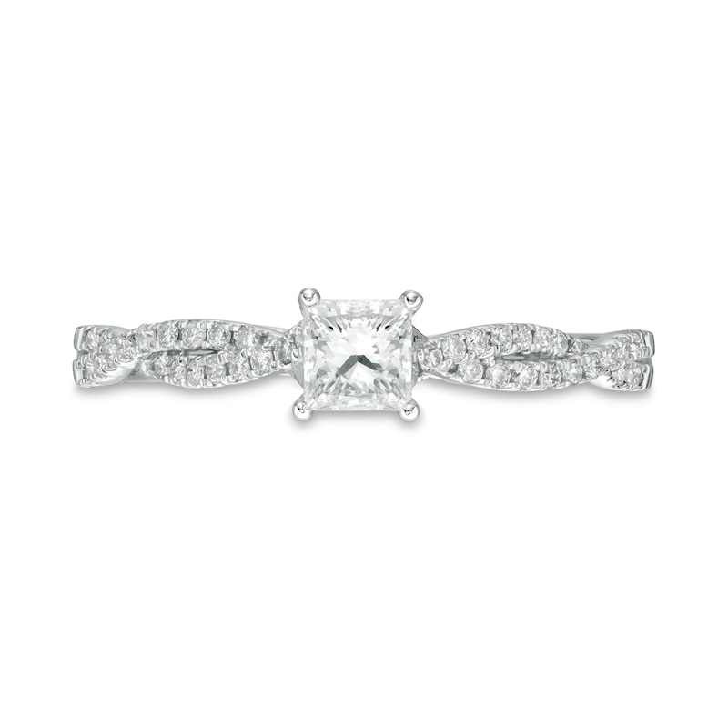 Main Image 4 of 1/2 CT. T.W. Princess-Cut Diamond Twist Shank Engagement Ring in 14K White Gold (I/I2)