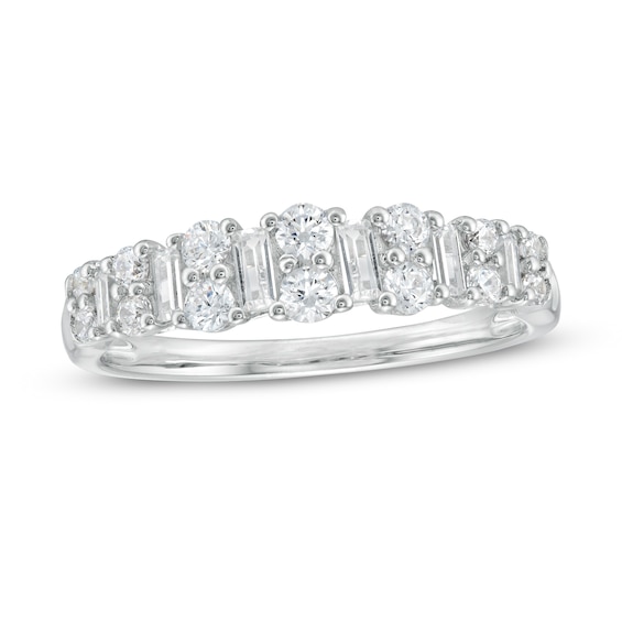 5/8 CT. T.w. Baguette and Round Diamond Band in 14K White Gold