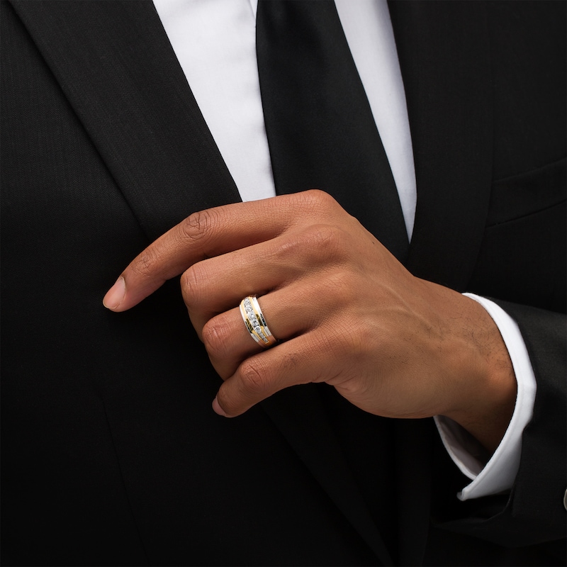 Main Image 2 of 3/4 CT. T.W. Diamond Wedding Band in 10K Two-Tone Gold